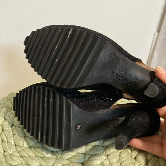 Pedro Garcia Black Suede Perforated Peep Toe Platform Heel Sandals - Picture 8 of 9